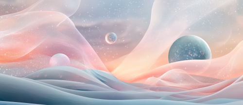 Abstract space art with planets and stars.