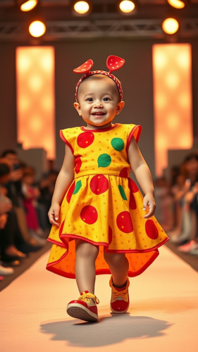 Adorable Baby in Pizza-Inspired Outfit Shines on Runway