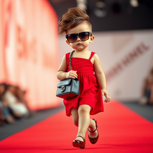 Adorable baby fashion model with Chanel bag