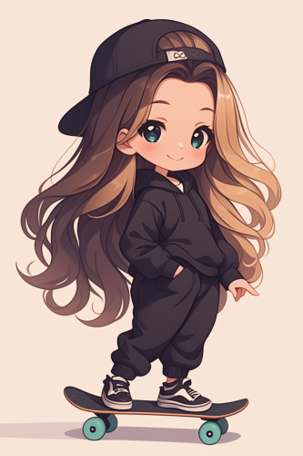 Adorable fashion girl on skateboard, smiling brightly Adorable fashion girl on skateboard, smiling brightly