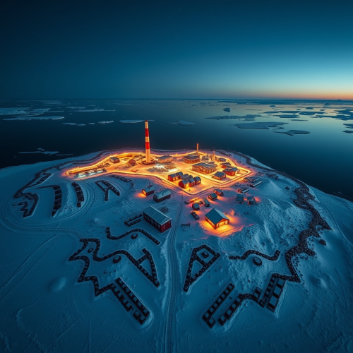 Aerial Night View of Arctic Christmas Factory