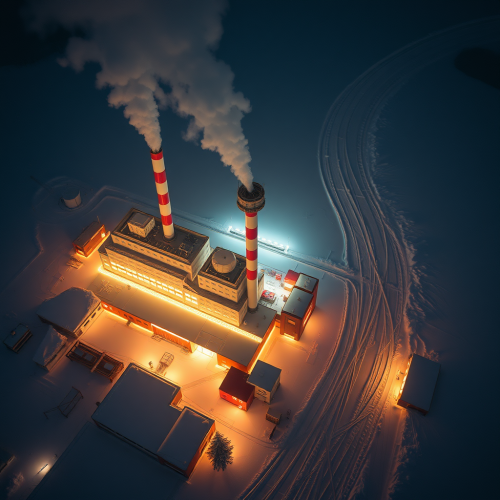 Aerial Night View of Arctic Christmas Factory