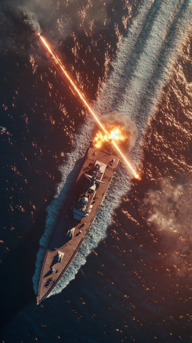 Aerial view of Dragonfire laser firing at fast jet.