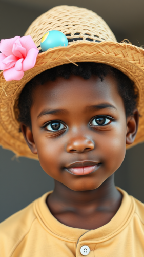 African American Boy with Easter Straw Hat