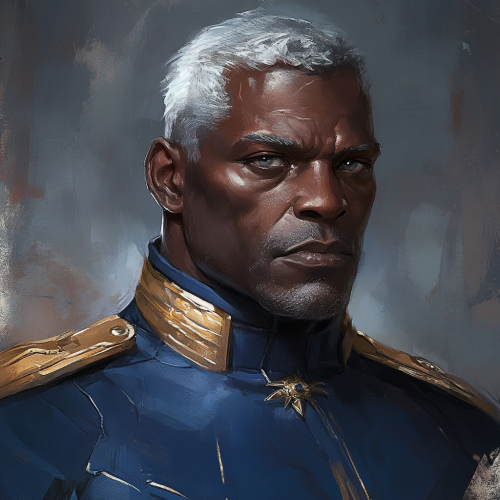 African American Colonel with short silver hair and grey eyes. African American Colonel with short silver hair and grey eyes.