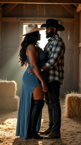 African American Couple Embracing in Rustic Barn