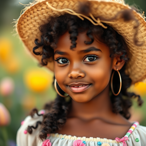 African American Girl with Easter Hat and Curls