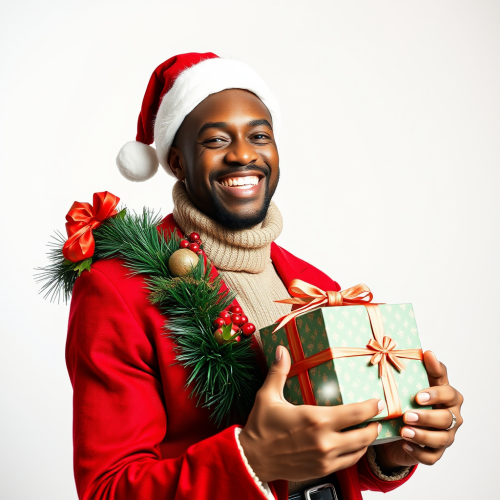 African American Model Holding Christmas Gifts