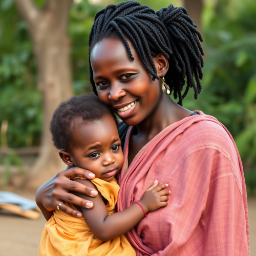 African Mom Holding Her Child