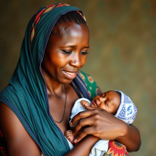 African Mother Holding Her Newborn Baby