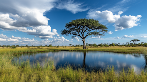 African landscape with small lake, high details - 16:9