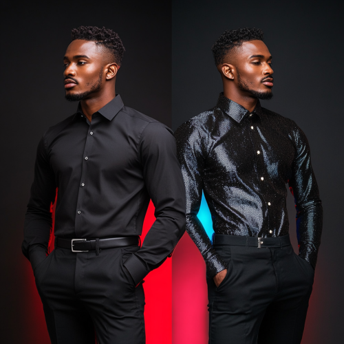 African male model in office and party looks