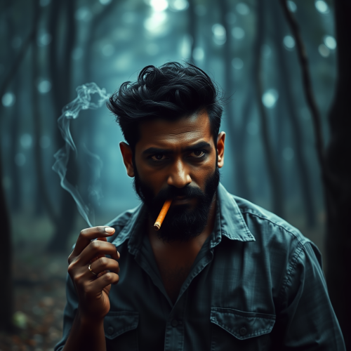 Ajith Kumar Smoking Cigar in Dark Forest