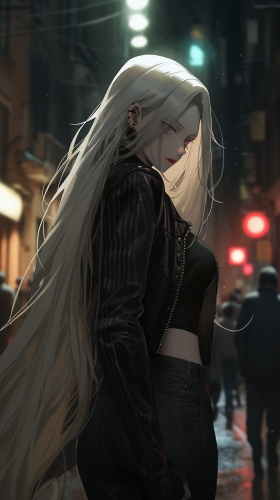Albino Woman in Gothic Style, French Alley Night Albino Woman in Gothic Style, French Alley Night