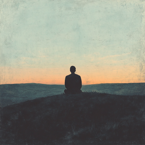 Album cover shows figure alone in peaceful landscape. Album cover shows figure alone in peaceful landscape.