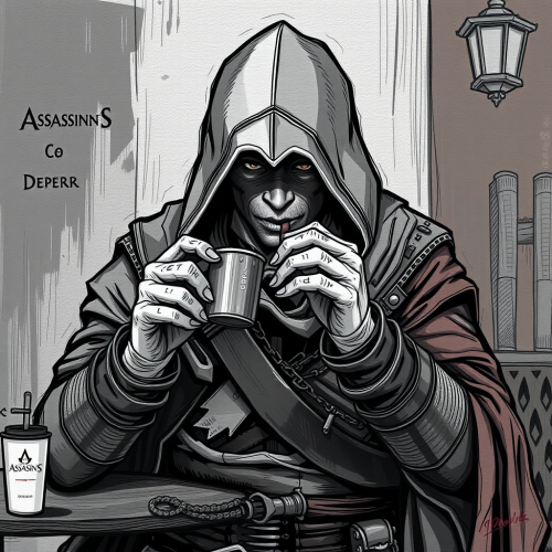 Alexios from Assassin's Creed Enjoying a Coffee