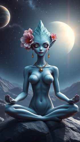 Alien Woman Meditating on Her Home Planet