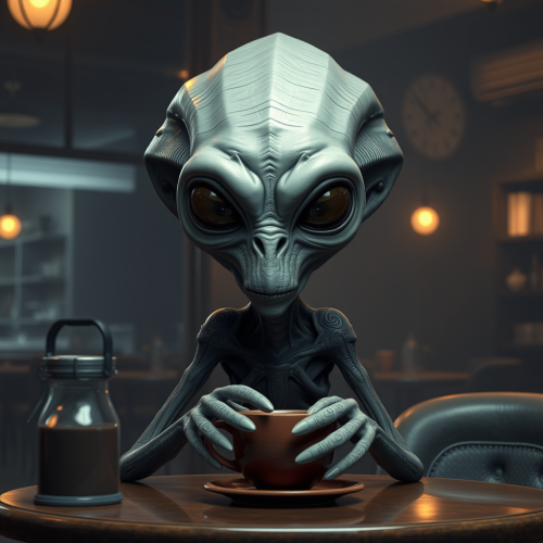 Alien in a Gloomy Coffee Shop