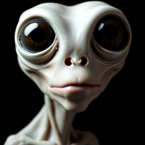 Alien with big eyes on black background.