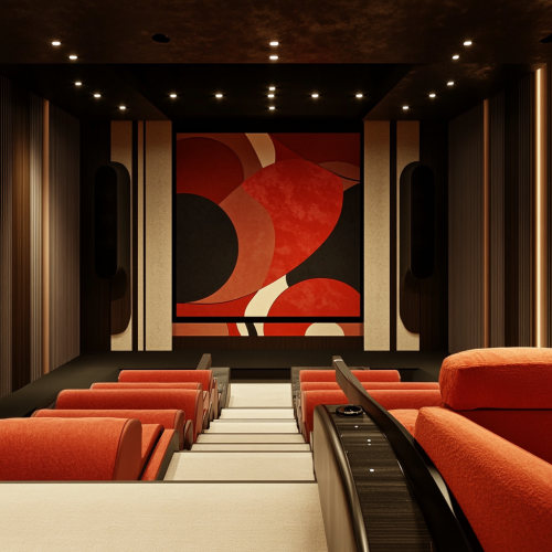 Alvar Aalto inspired home theater with contemporary detailing. Alvar Aalto inspired home theater with contemporary detailing.