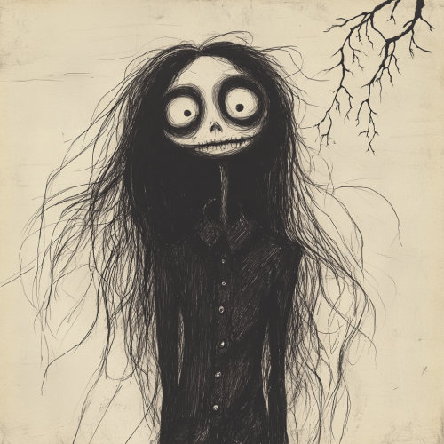 Ambiguous character in vintage shirt, eerie atmosphere