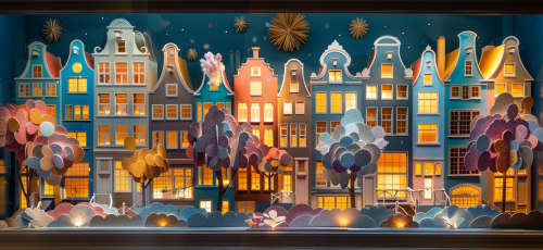 Amsterdam Night in Colorful Paper Sculpture Display