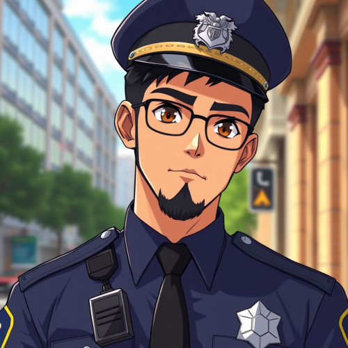 An Anime Police Officer Sergeant in City Patrol