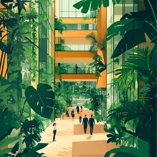 An Architectural Poster Showing Biophilia in Lobby of Hotel