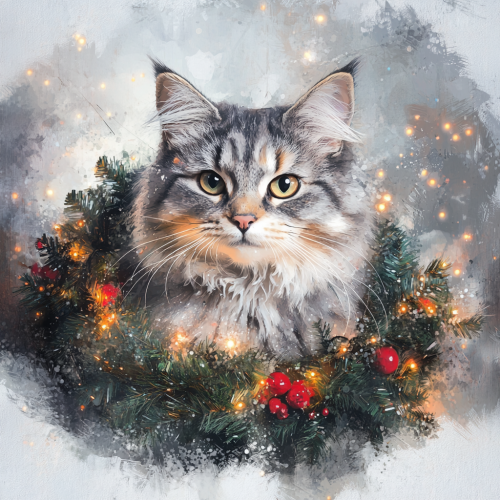 An Artistic Painting of a Fluffy Tabby Cat