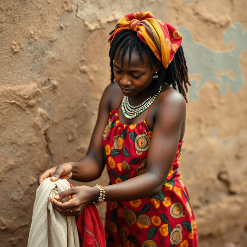 An Ethiopian Girl Washing Clothes