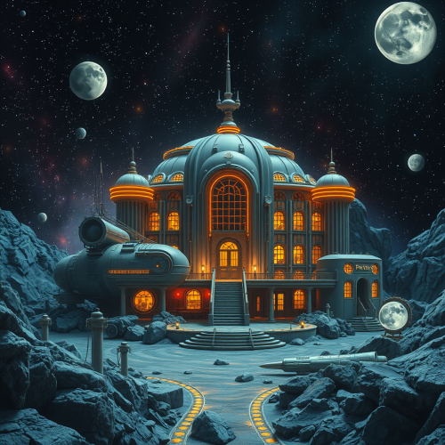 An Intergalactic Hotel in Deep Space with High Detail