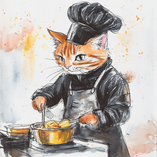 An Orange Cat Cooks in Kitchen Painting