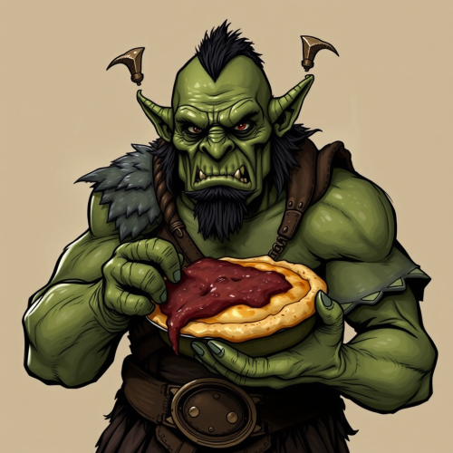 An Orc Holding a Pie in Fantasy Style