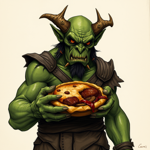 An Orc Holding a Pie in Fantasy Style