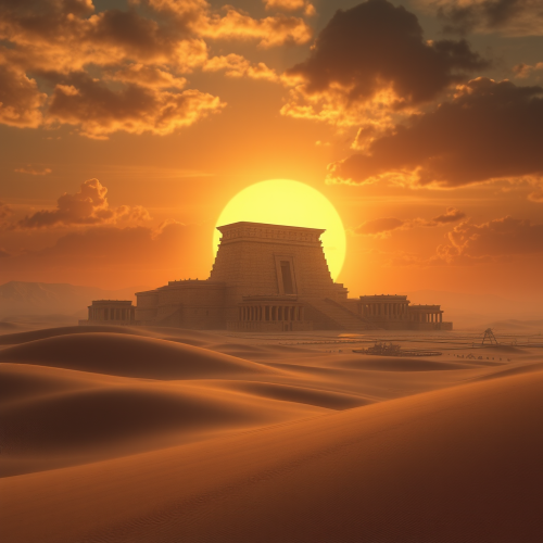 An ancient city emerges from desert sands.