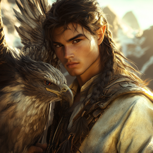 An ancient elf man with bird wings