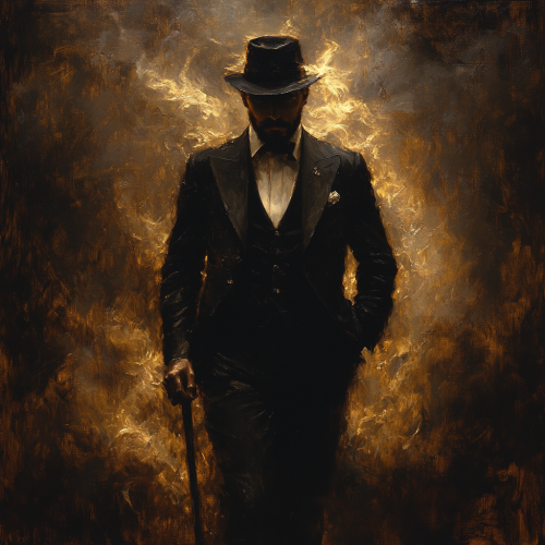 An elegant man in smoking attire with cane