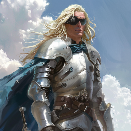 An elven god in armor, with eyepatch and cloak