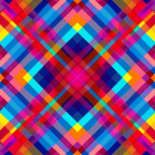 An explosion of colorful sharp checkered patterns.