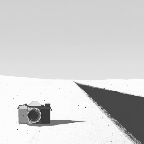 An old camera left on a quiet road