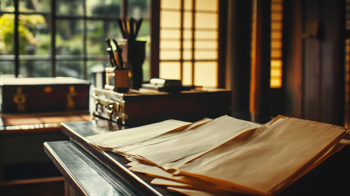 An old letter on Japanese desk in 19th century