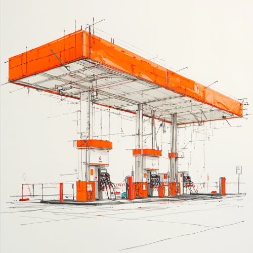 An orange gas station under construction