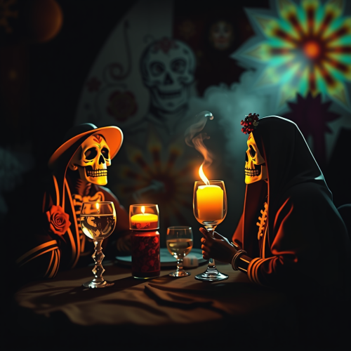 Ancestral tequila toast at cosmic Day of the Dead.