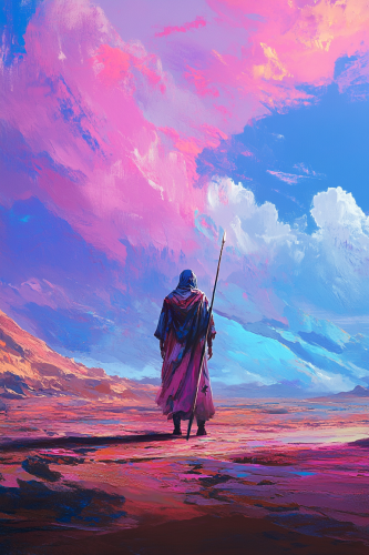 Ancient Egyptian Warrior in Surreal Landscape Sky Art