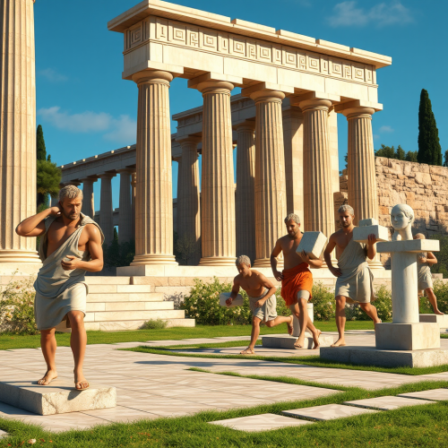 Ancient Greek Gymnasium Scene in 800 BCE