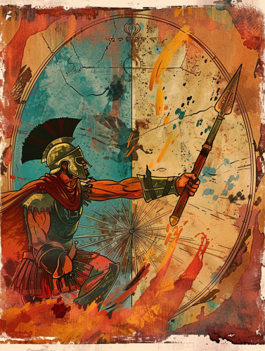 Ancient Greek Soldier Attacks Persian Warrior Card