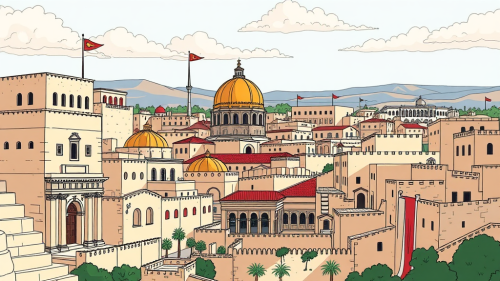 Ancient Judea's Cartoon Cityscape Under Alexander's Rule