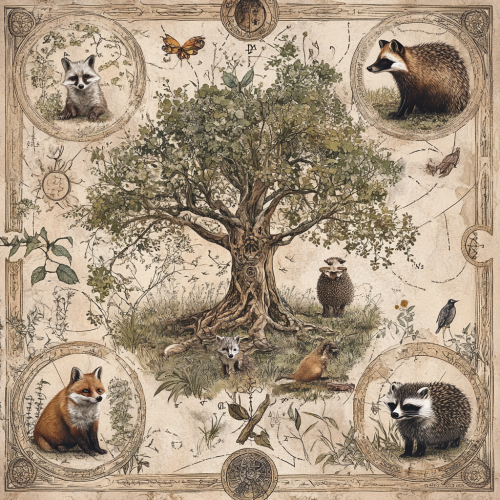 Ancient Magical Woodland Map with Four Animals