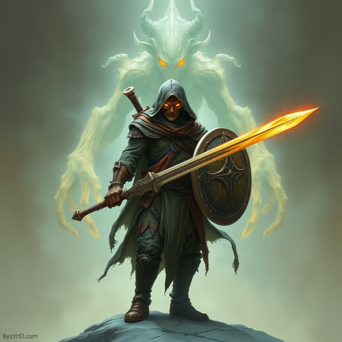 Ancient Paladin with Glowing Eyes and Ghostly Alien