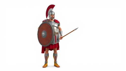 Ancient Roman Soldier Defending with Shield and Spear Ancient Roman Soldier Defending with Shield and Spear